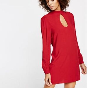Express red long sleeve dress tear drop cut out choker neckline mini dress S
